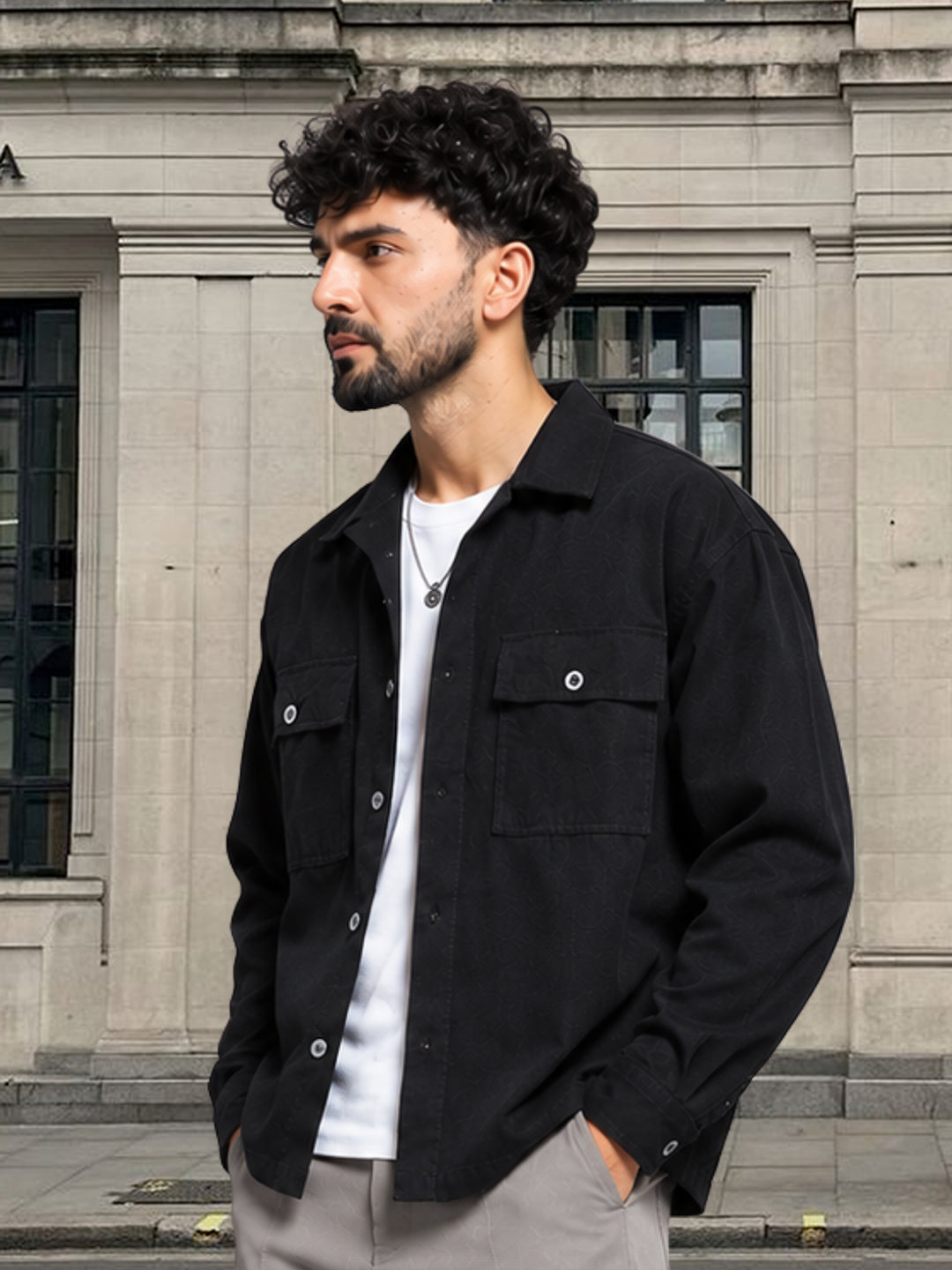 Solid Men Shacket - Black