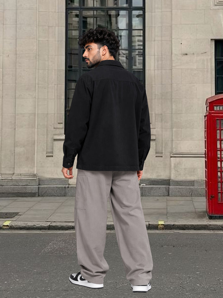 Solid Men Shacket - Black