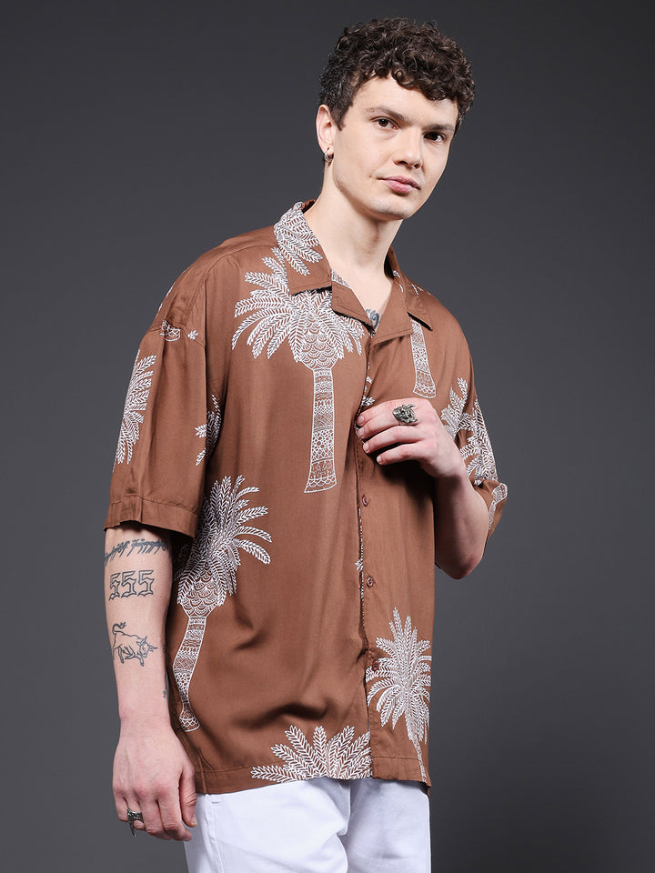Mens Half Sleeve Casual Shirt  – Brown