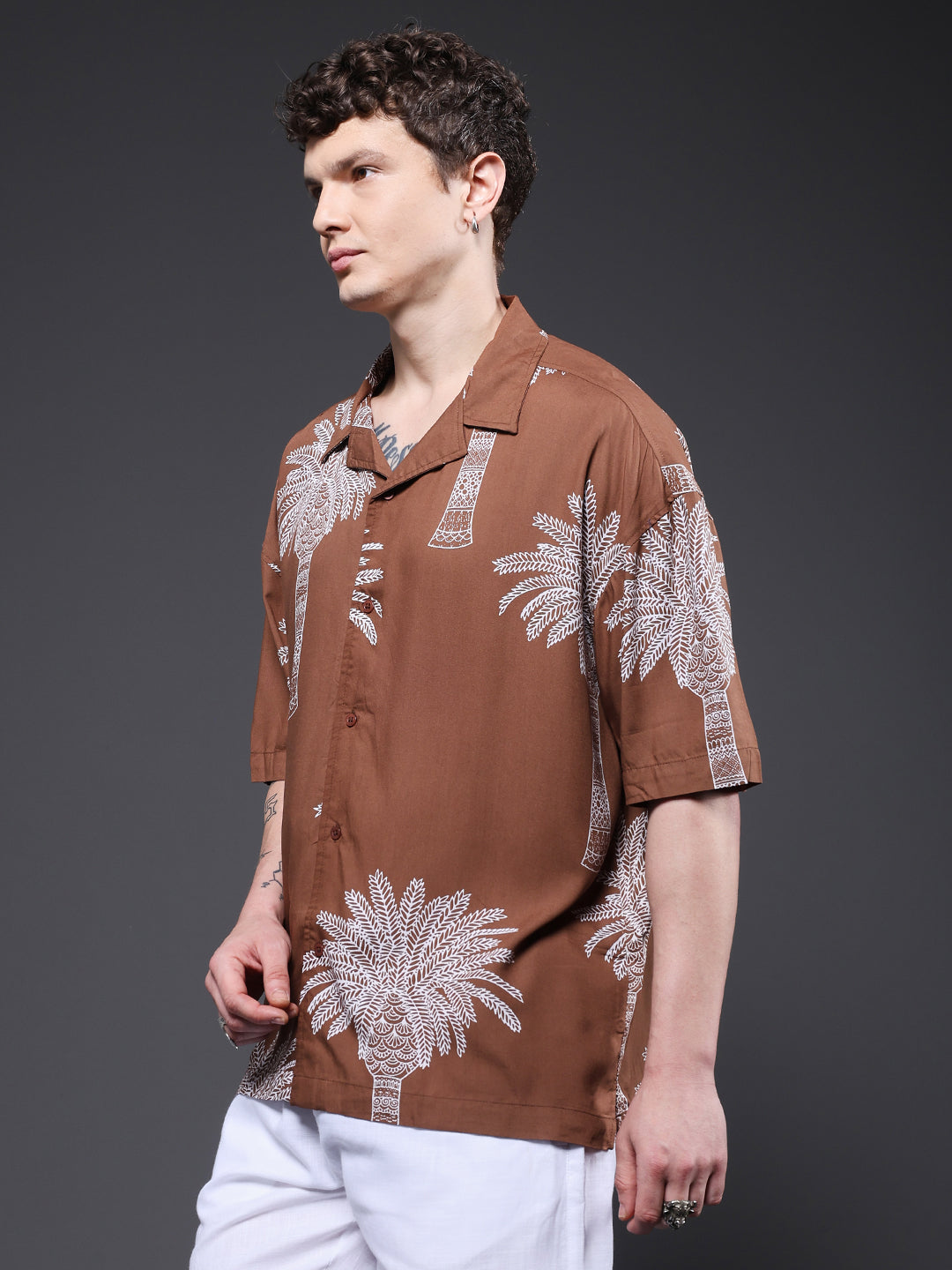 Mens Half Sleeve Casual Shirt  – Brown