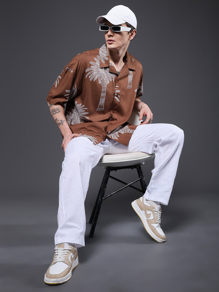 Mens Half Sleeve Casual Shirt  – Brown