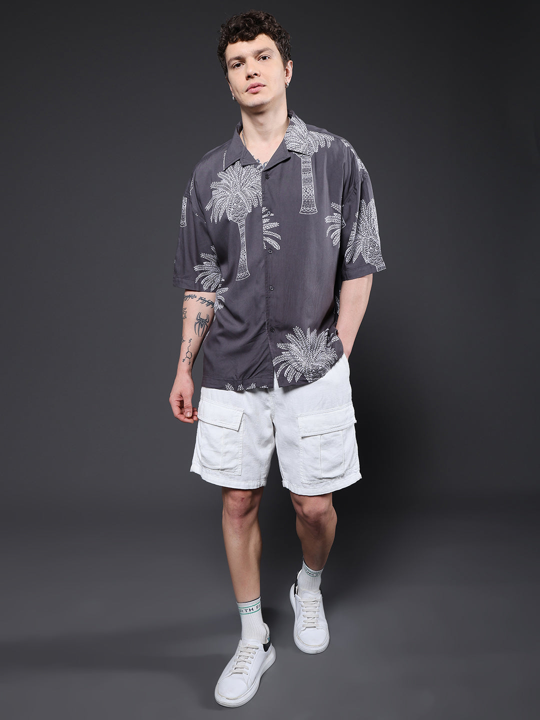 Mens Half Sleeve Casual Shirt  – Dark Grey