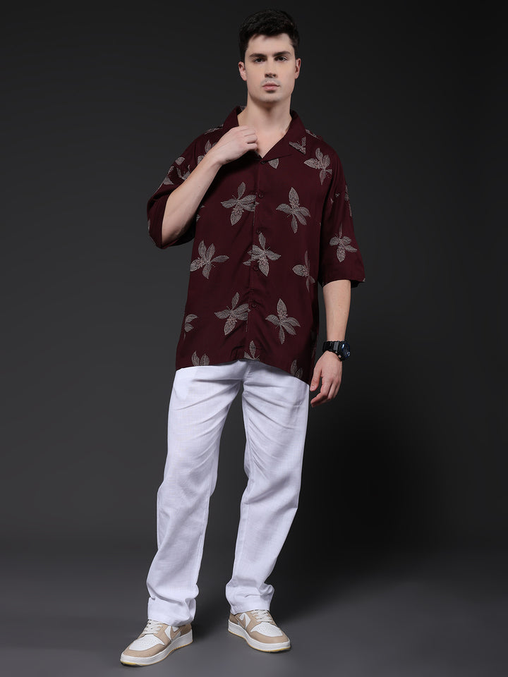 Mens Half Sleeve Casual Shirt  – Wine