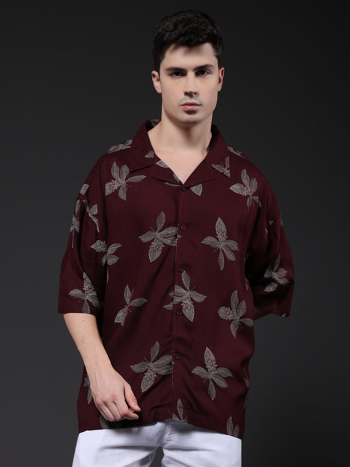 Mens Half Sleeve Casual Shirt  – Wine