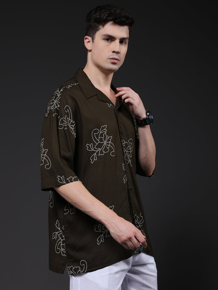 Mens Half Sleeve Casual Shirt  – Olive Green