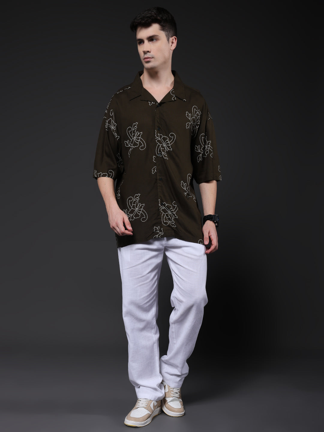 Mens Half Sleeve Casual Shirt  – Olive Green