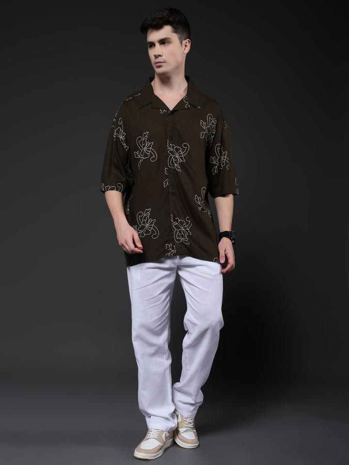 Mens Half Sleeve Casual Shirt  – Olive Green