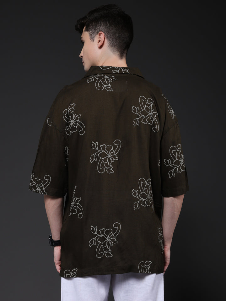 Mens Half Sleeve Casual Shirt  – Olive Green