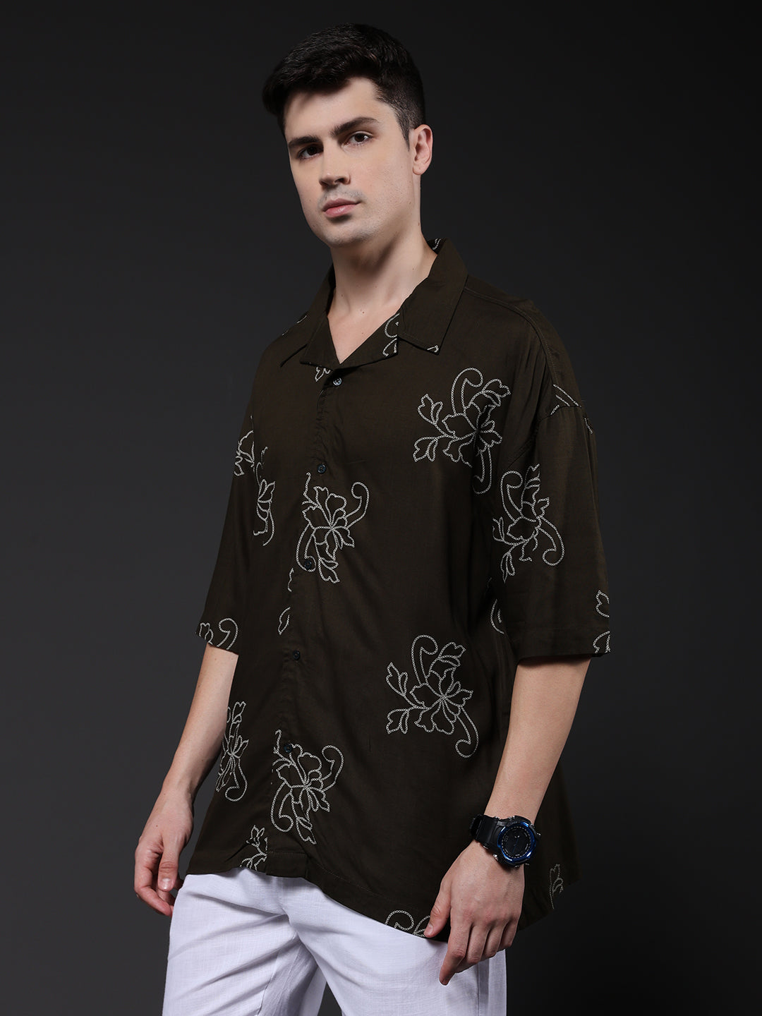 Mens Half Sleeve Casual Shirt  – Olive Green