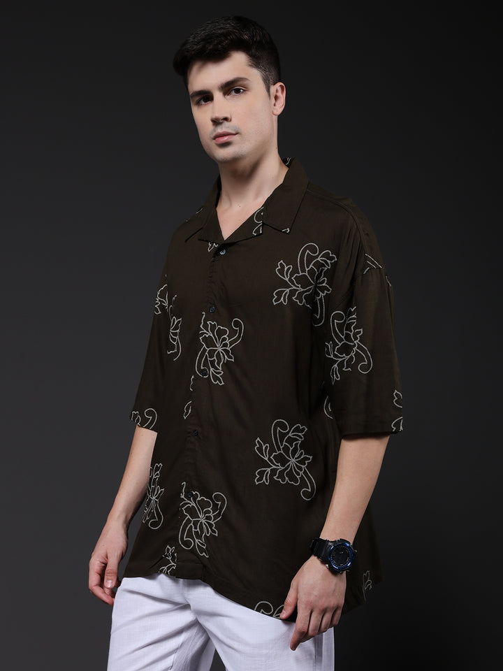 Mens Half Sleeve Casual Shirt  – Olive Green