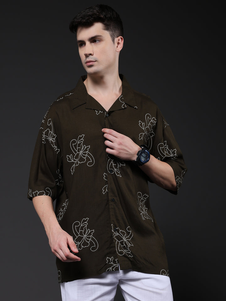 Mens Half Sleeve Casual Shirt  – Olive Green