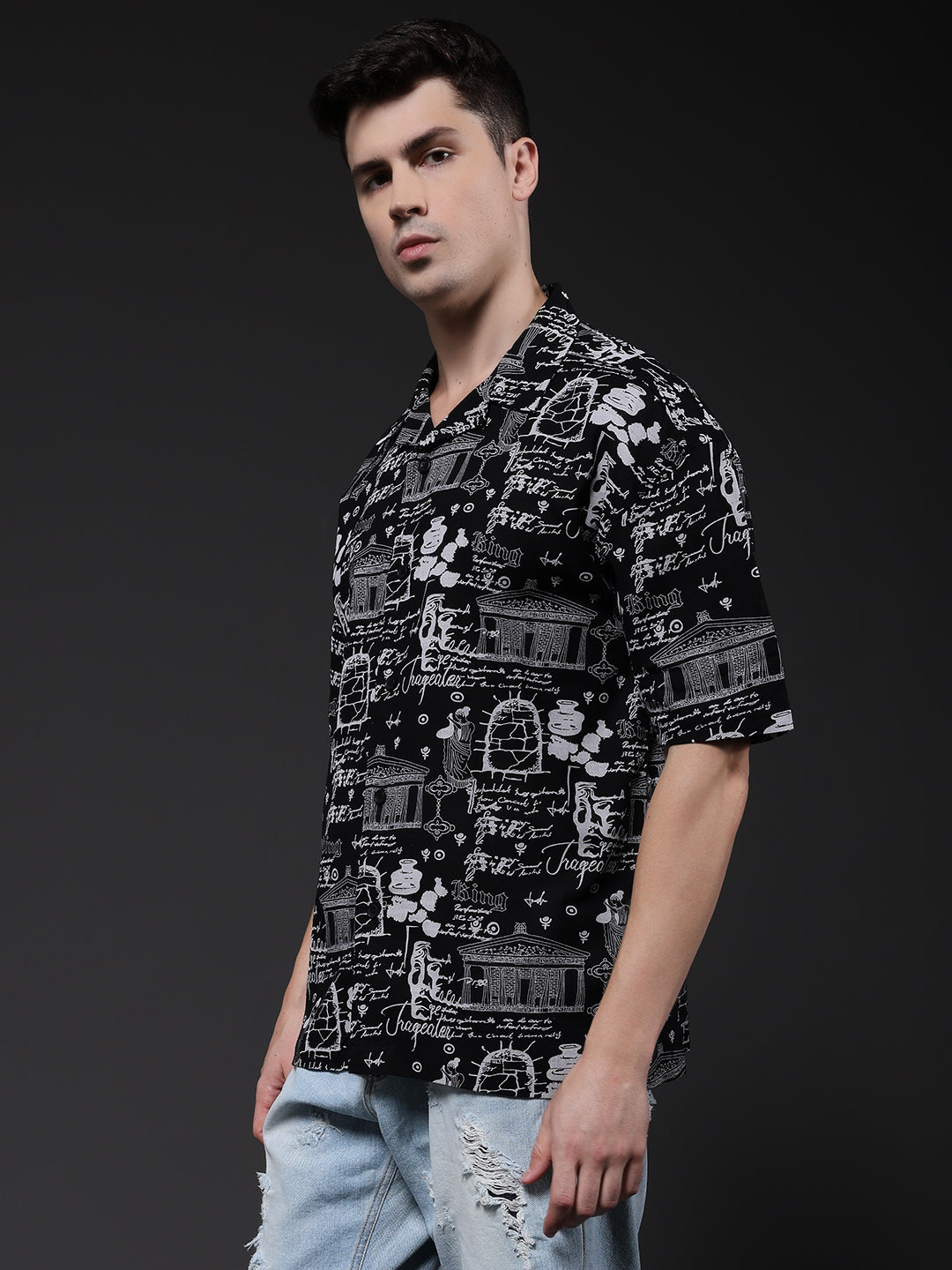 Mens Half Sleeve Casual Shirt  – Black