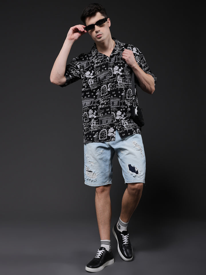 Mens Half Sleeve Casual Shirt  – Black