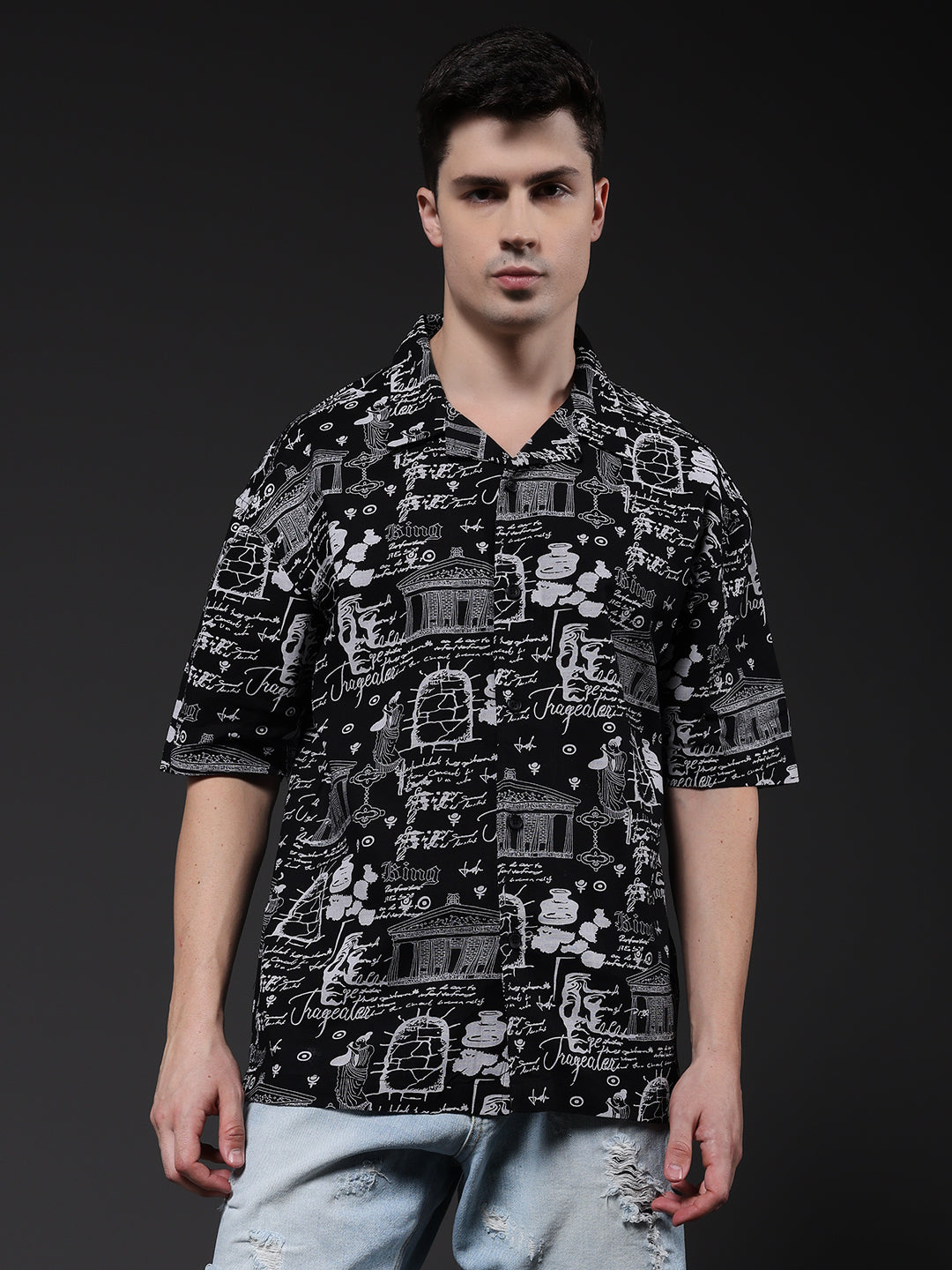 Mens Half Sleeve Casual Shirt  – Black