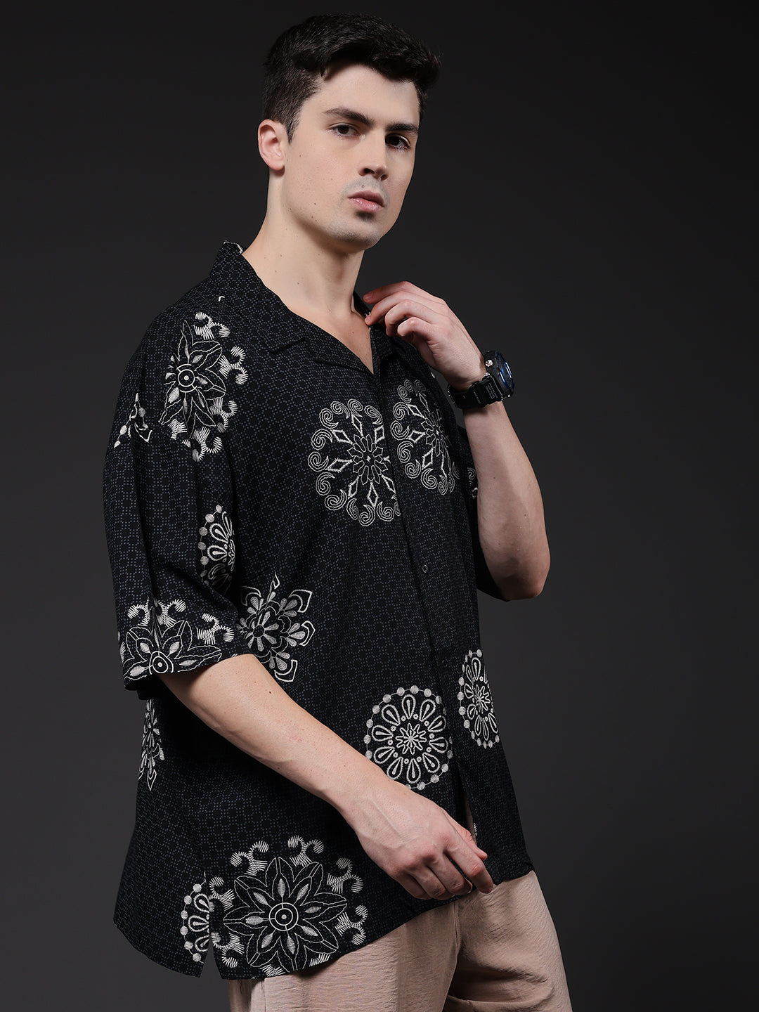 Mens Half Sleeve Casual Shirt  – Black