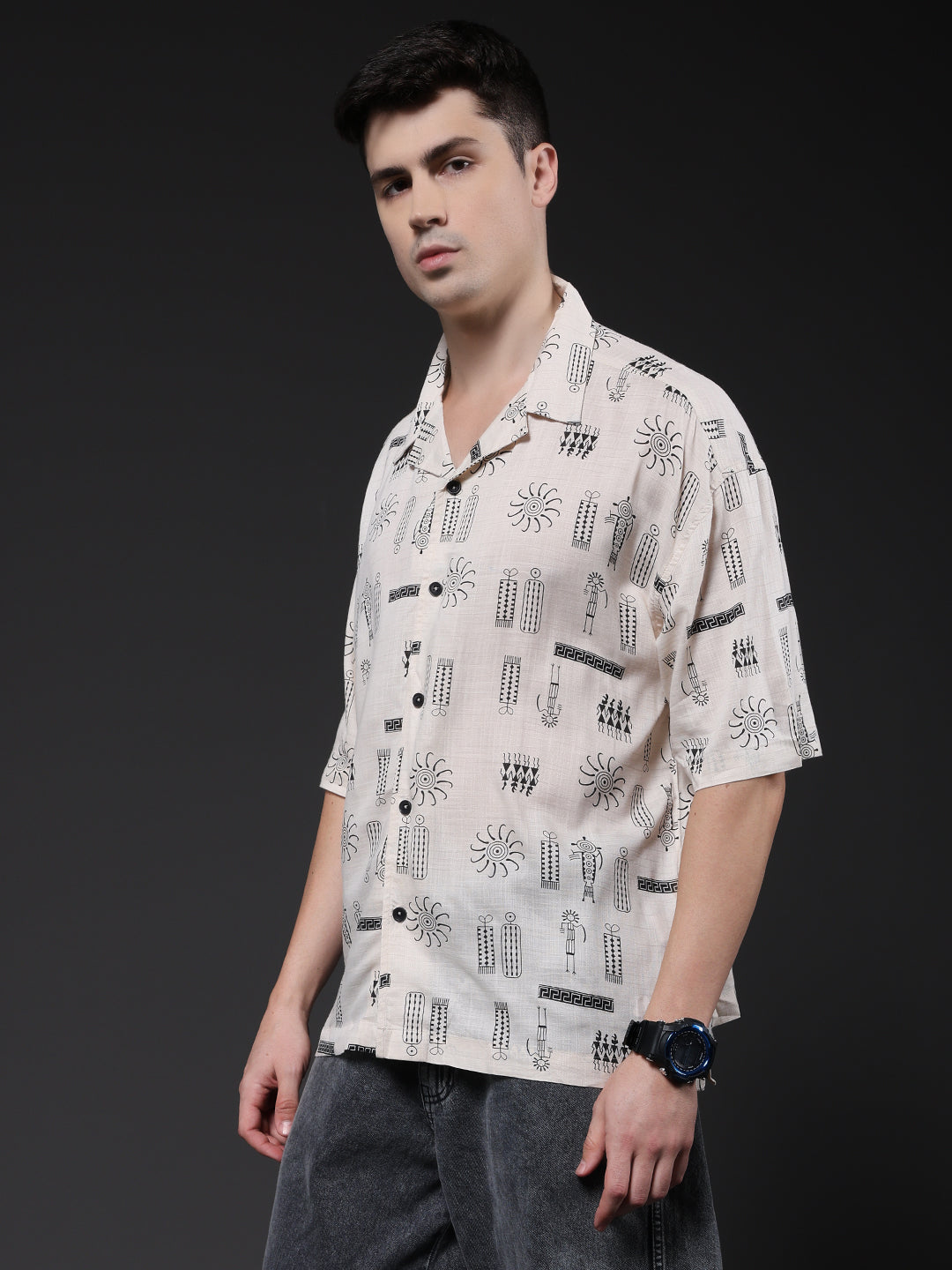 Mens Half Sleeve Casual Shirt  – Off White