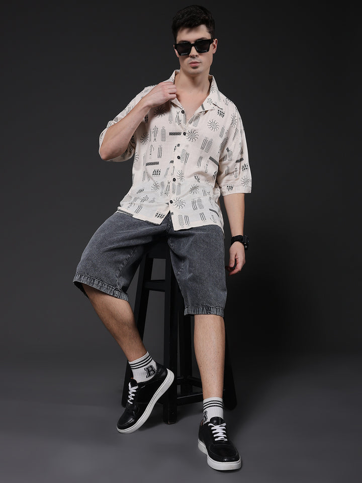 Mens Half Sleeve Casual Shirt  – Off White