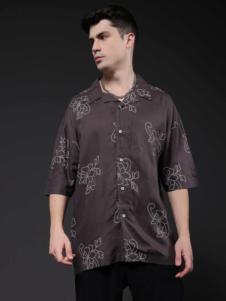 Mens Half Sleeve Casual Shirt  – Dark Grey