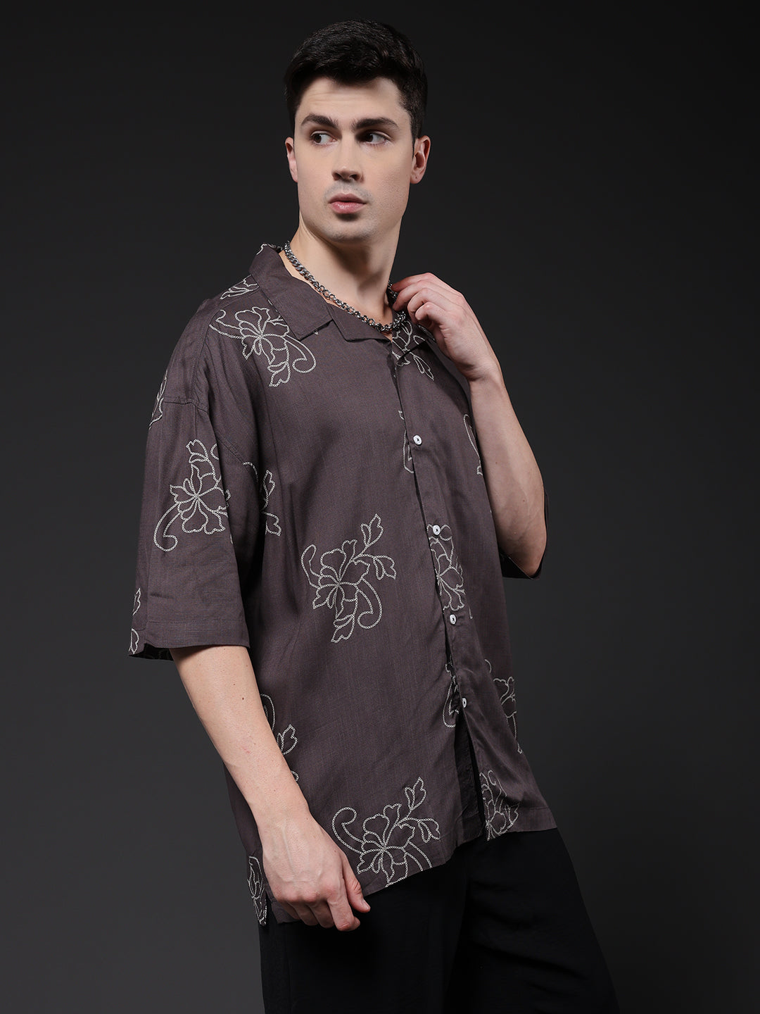 Mens Half Sleeve Casual Shirt  – Dark Grey