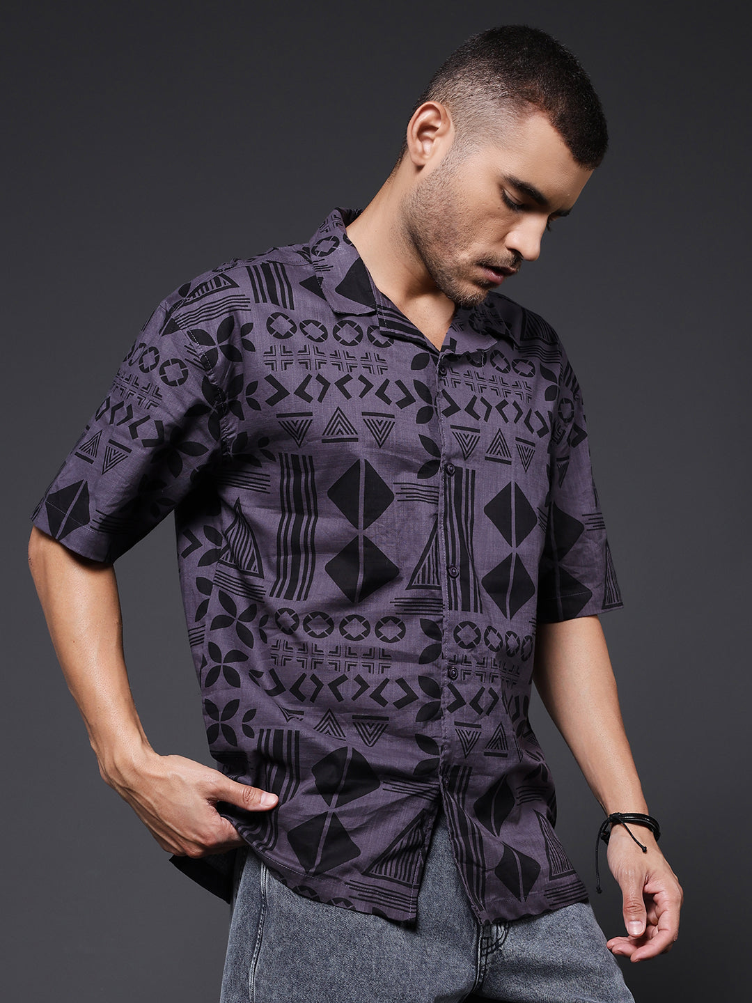 Mens Half Sleeve Casual Shirt  – Dark Grey