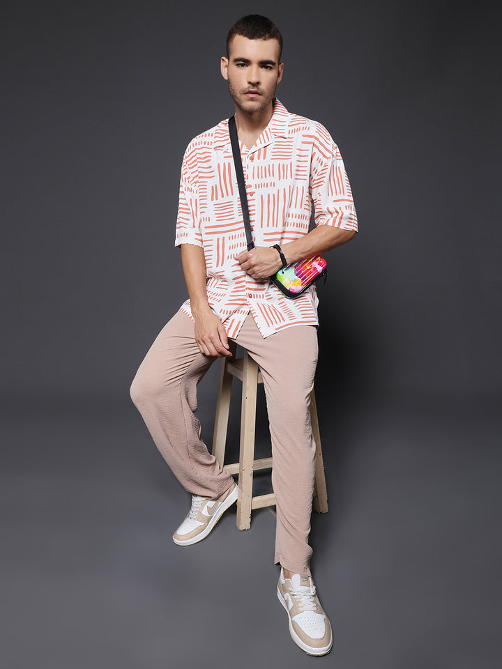 Mens Half Sleeve Casual Shirt  – Orange