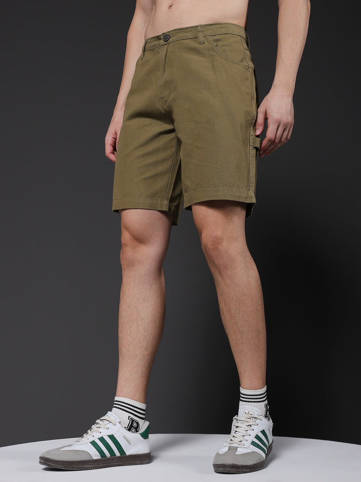 Mens Cotton Utility Shorts  – Olive