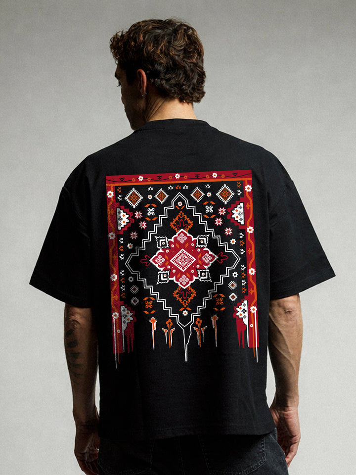 FOLK MATRIX Men Terry Printed Oversized T-Shirt