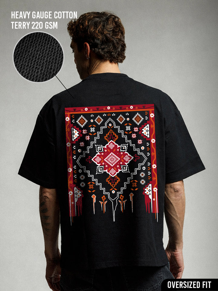 FOLK MATRIX Men Terry Printed Oversized T-Shirt