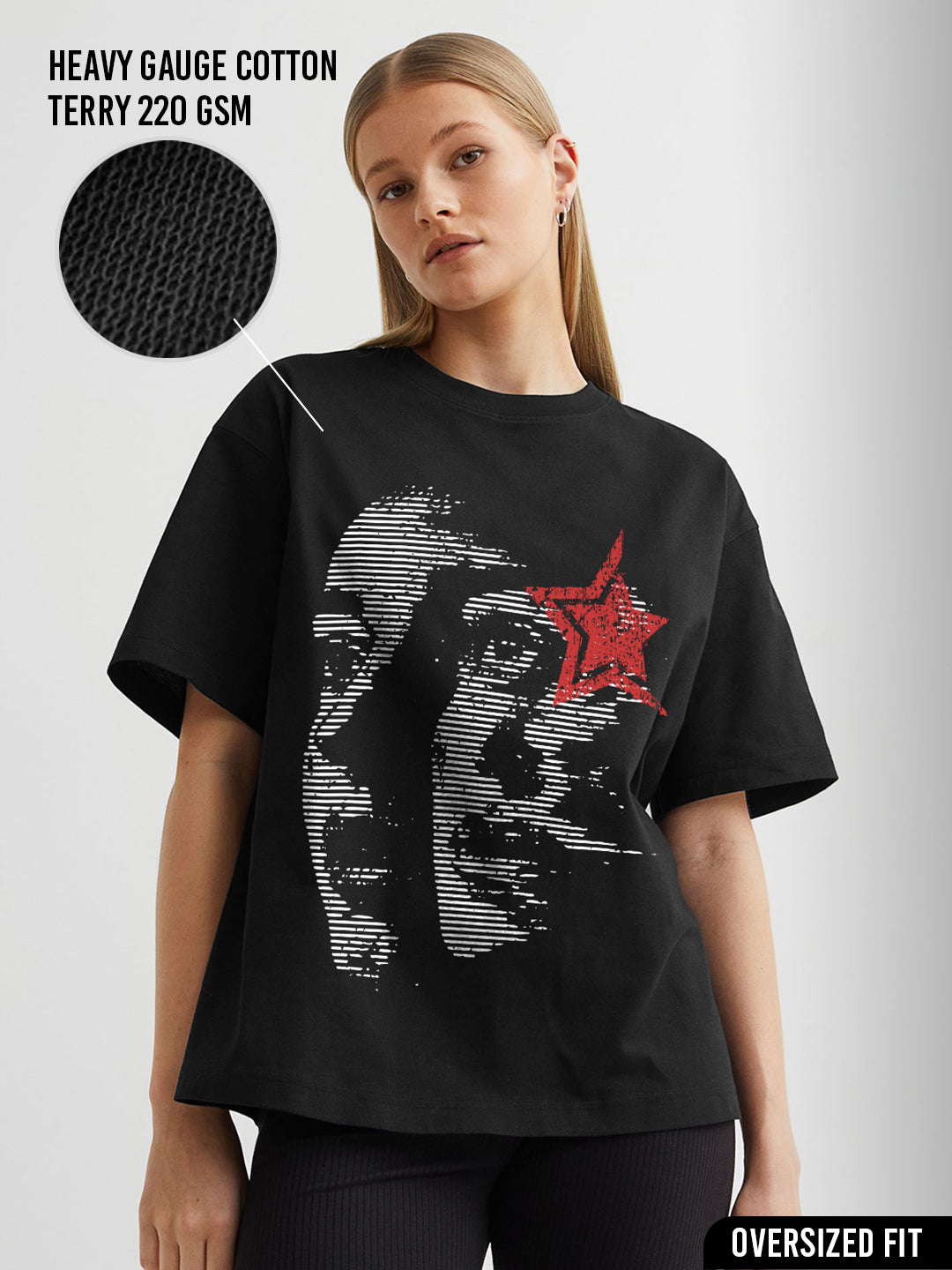 CRIMSON STATIC Women Terry Printed Oversized T-Shirt