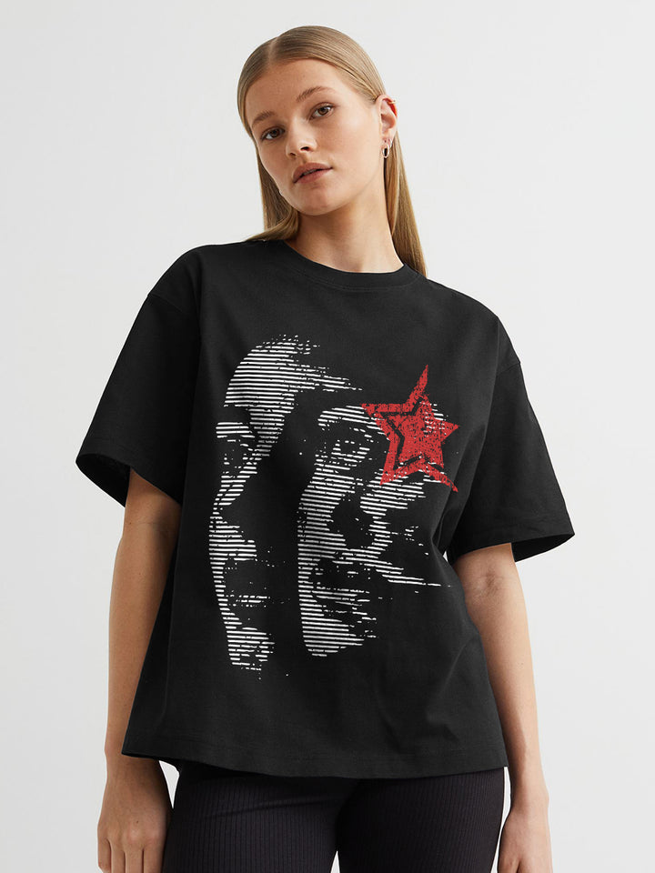 CRIMSON STATIC Women Terry Printed Oversized T-Shirt