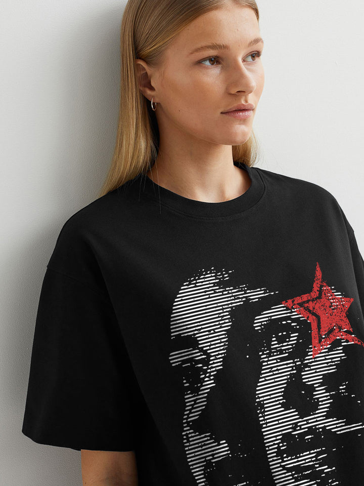 CRIMSON STATIC Women Terry Printed Oversized T-Shirt