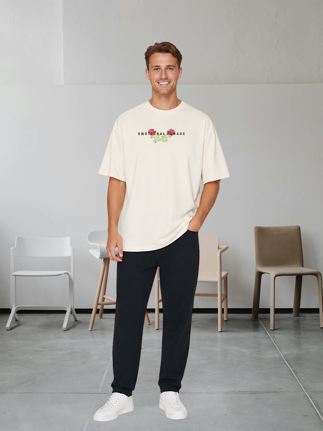 SCARLET EMOTION Men Terry Printed Oversized T-Shirt
