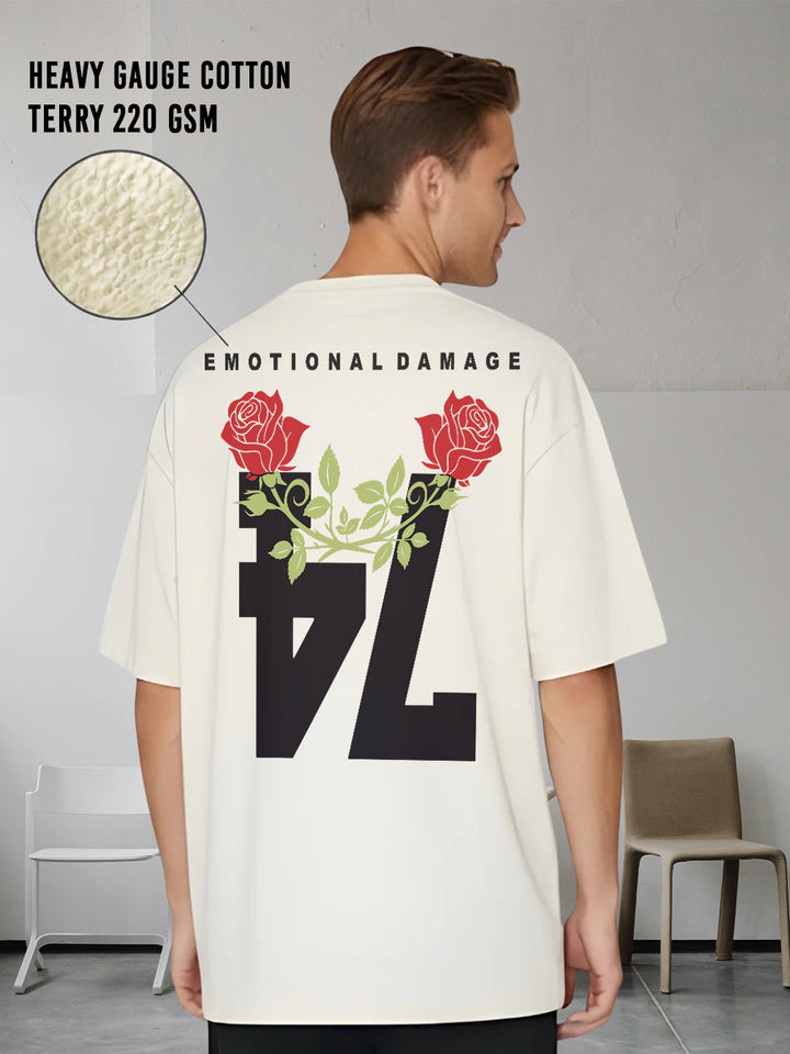 SCARLET EMOTION Men Terry Printed Oversized T-Shirt
