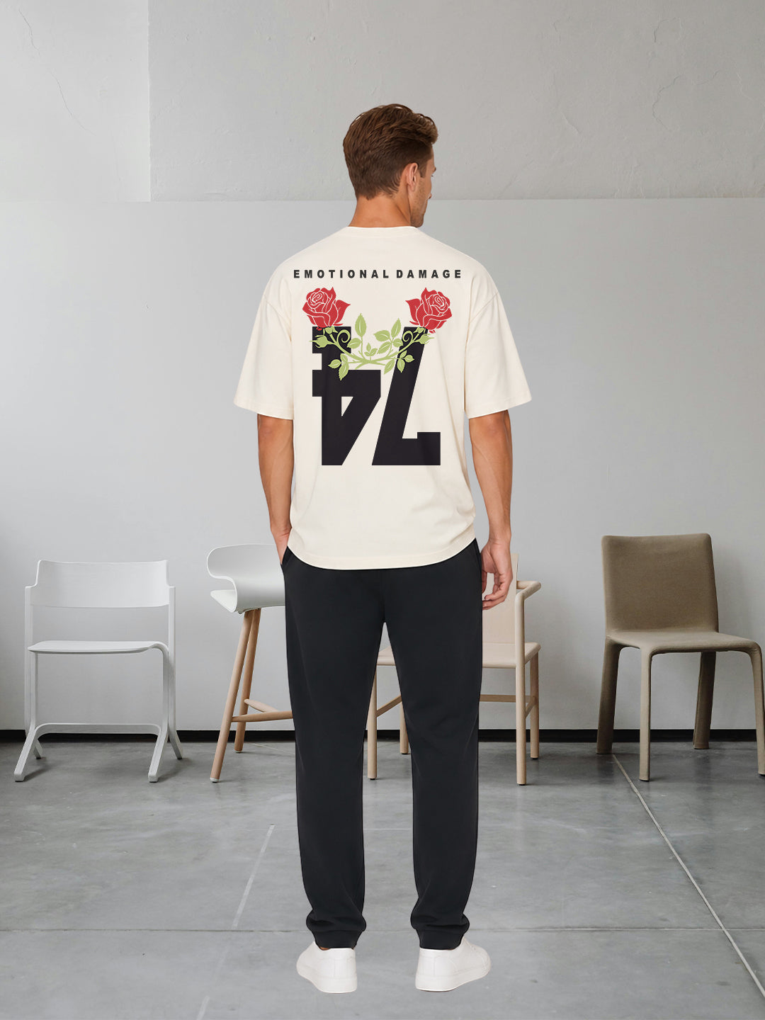 SCARLET EMOTION Men Terry Printed Oversized T-Shirt