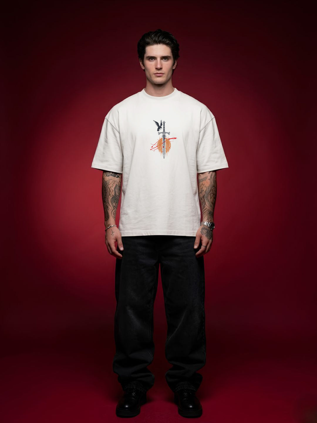 RAVEN BLADE Men Terry Printed Oversized T-Shirt