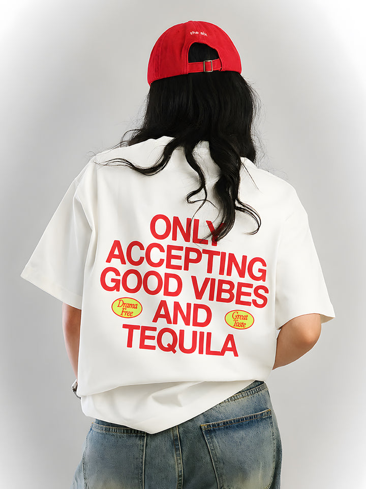 GOOD VIBES Women Oversized Terry Graphic T-Shirt