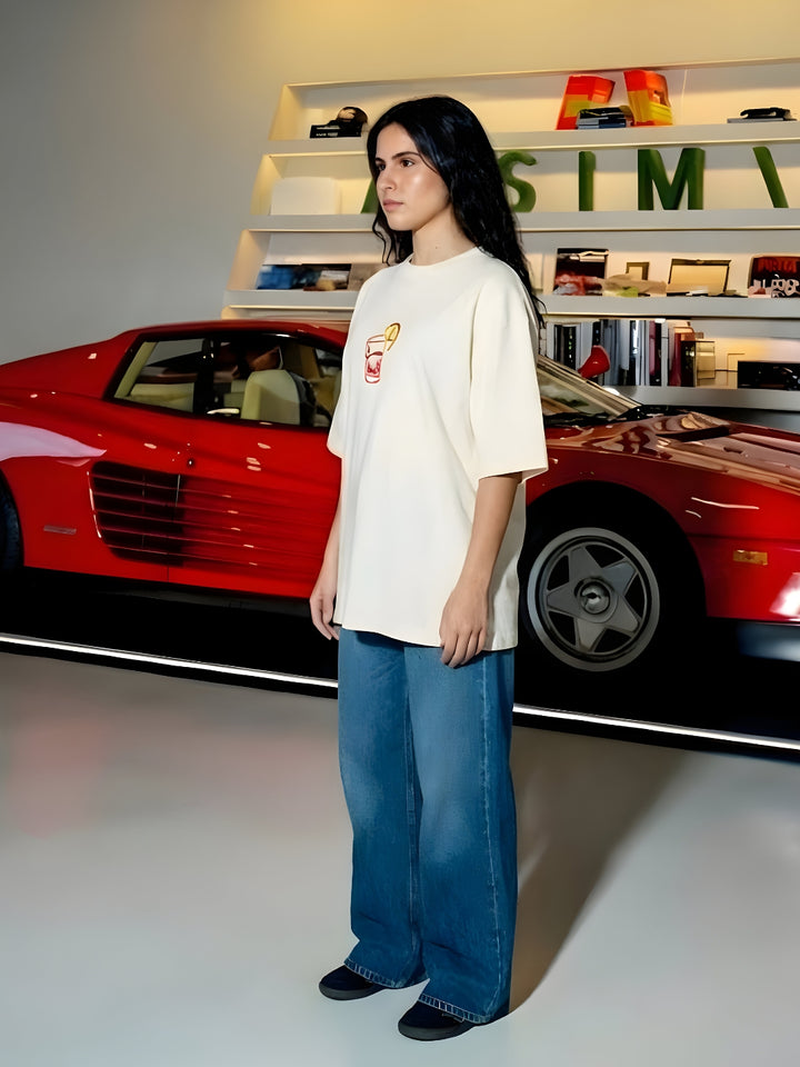 GOOD VIBES Women Oversized Terry Graphic T-Shirt