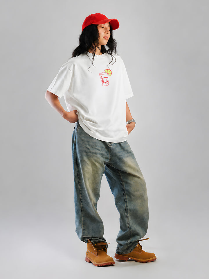 GOOD VIBES Women Oversized Terry Graphic T-Shirt