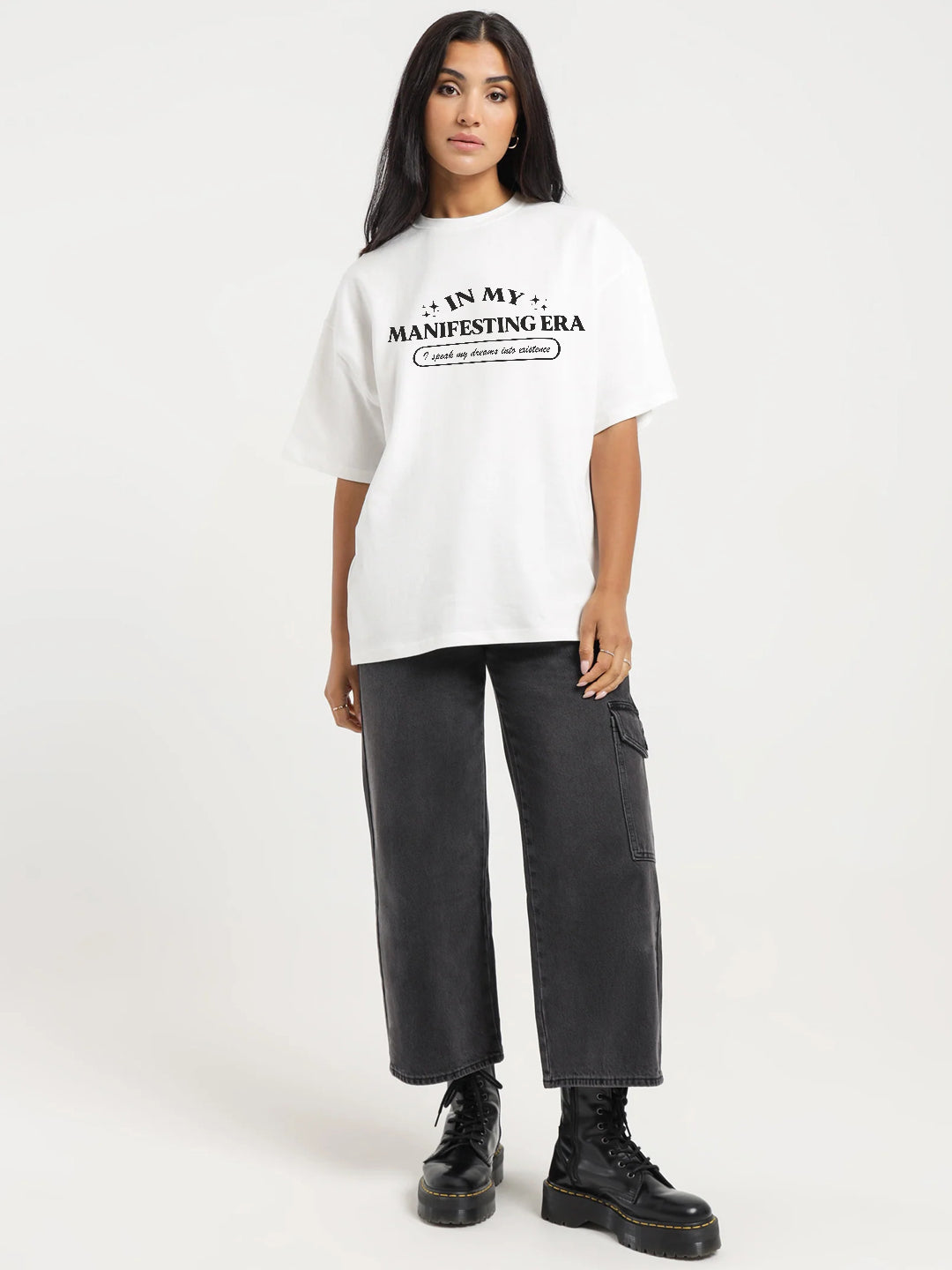 MANIFESTING ERA Women Oversized Terry Graphic T-Shirt