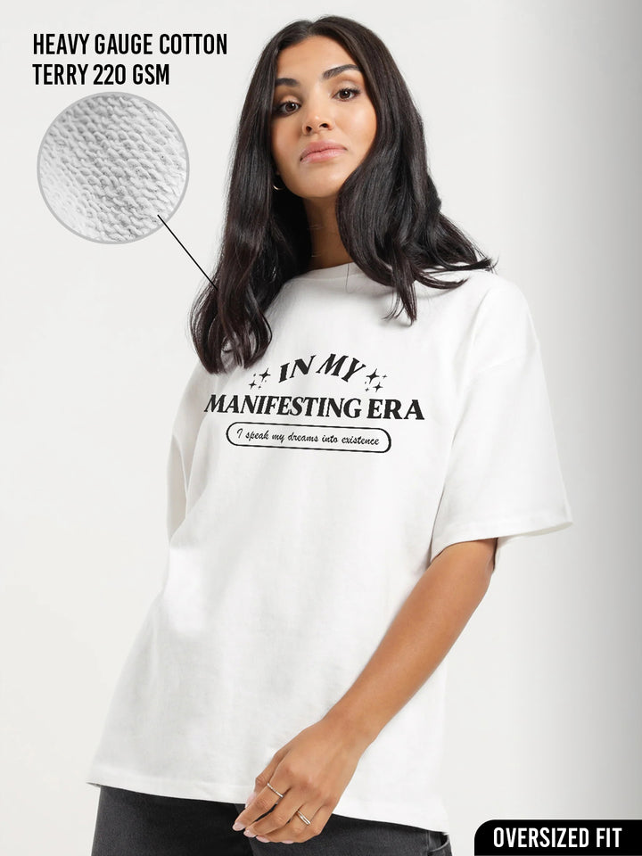 MANIFESTING ERA Women Oversized Terry Graphic T-Shirt