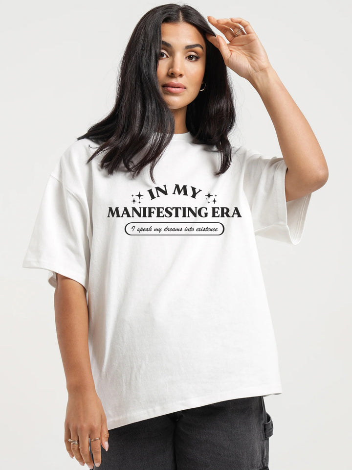 MANIFESTING ERA Women Oversized Terry Graphic T-Shirt