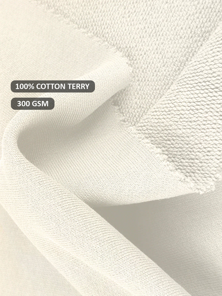 Solid Off White Men Drop Shoulder Premium Terry Sweatshirt