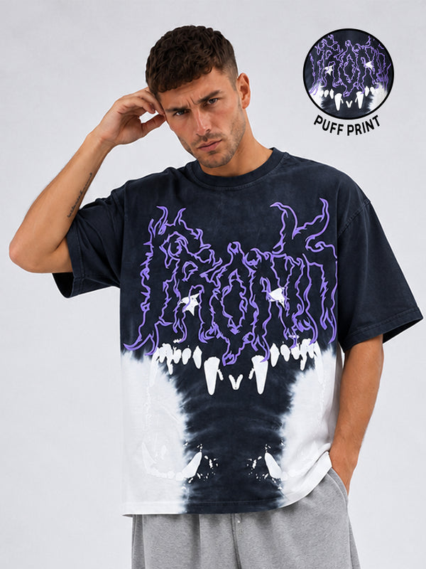 Men Retro Wash Puff Printed Oversized T-Shirt
