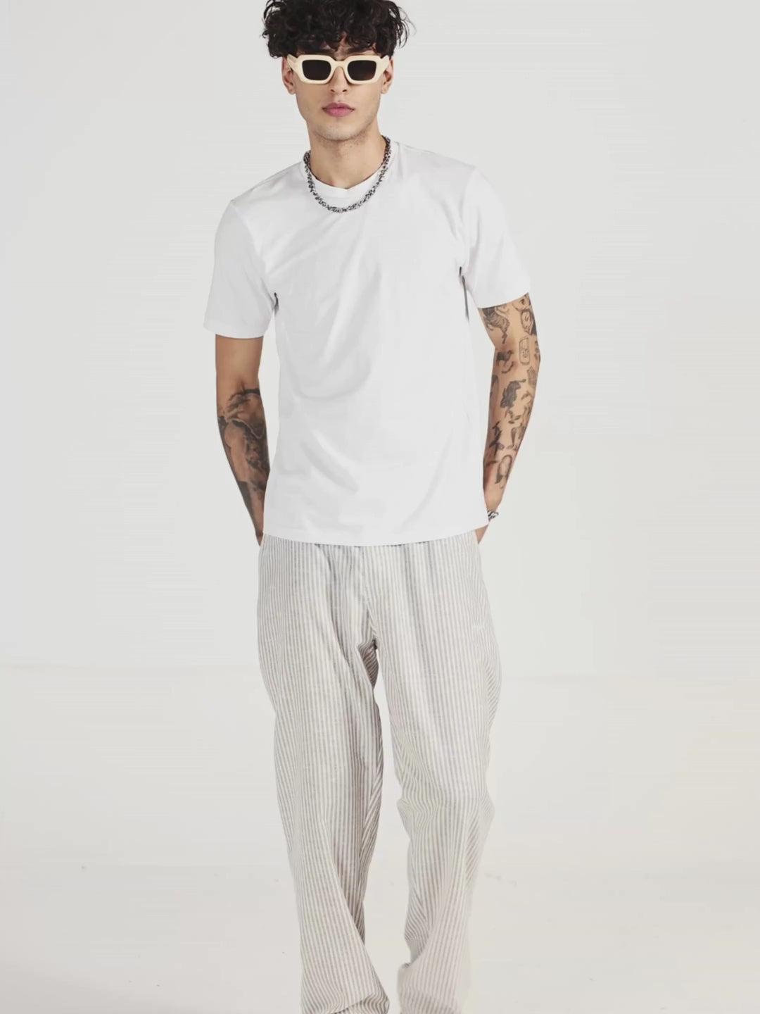 Men Striped Cotton lounge pants - Camel