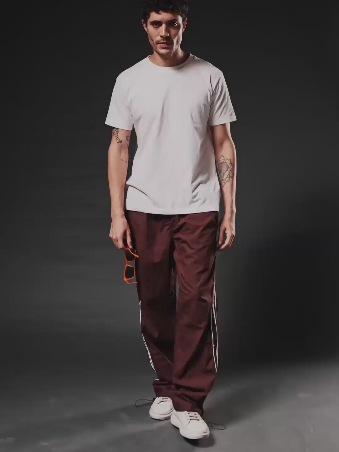 Parachute Pants For Men - Cocoa with White Stripe