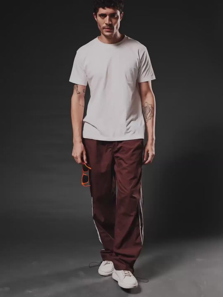Parachute Pants For Men - Cocoa with White Stripe