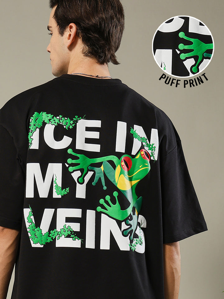 Ice In My Veins Puff Printed Men Oversized Terry T-shirt