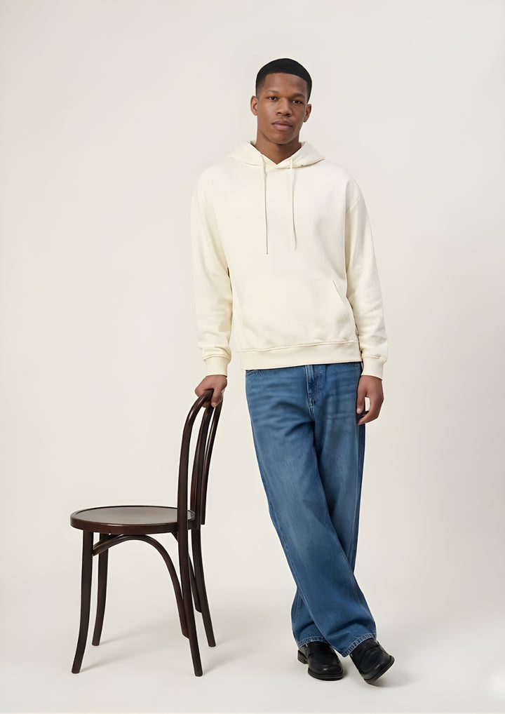 Solid Men Drop Shoulder Premium Terry Hoodie - Off White