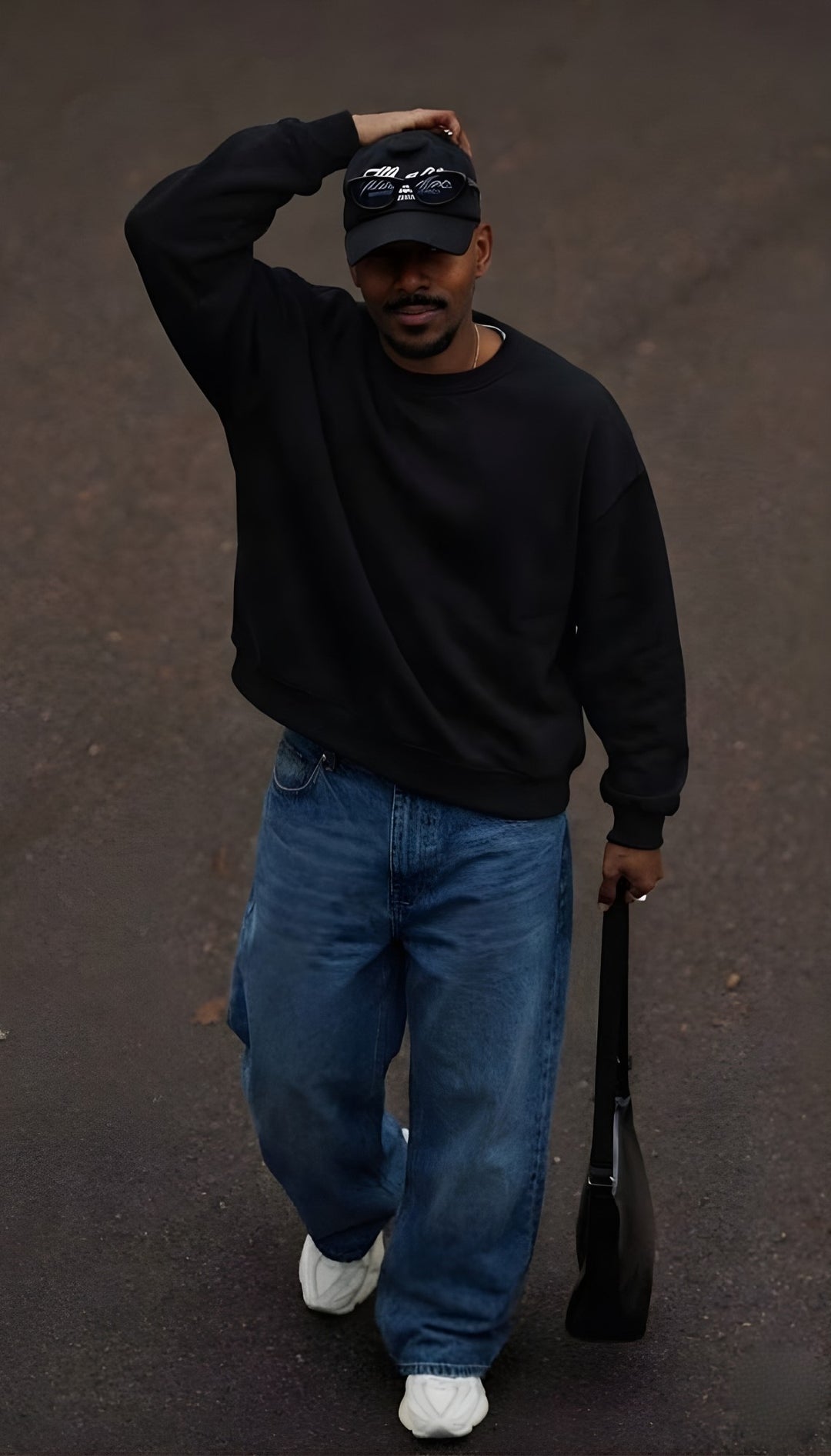 Solid Black Men Drop Shoulder Premium Terry Sweatshirt