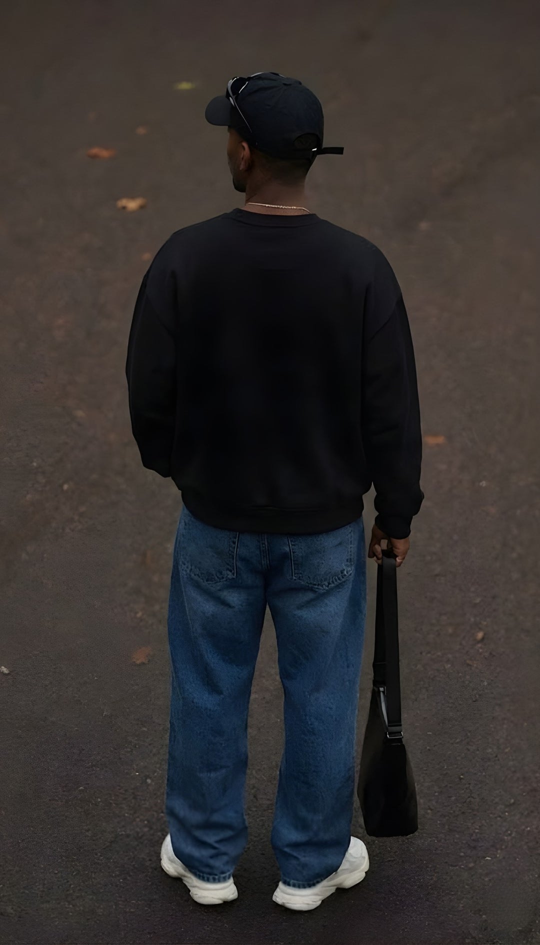 Solid Black Men Drop Shoulder Premium Terry Sweatshirt